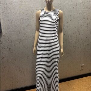 Lands' End Navy Blue and White Striped Maxi Dress